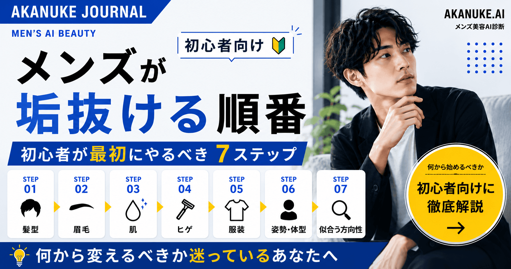 メンズが垢抜ける順番|初心者が最初にやるべき7ステップ